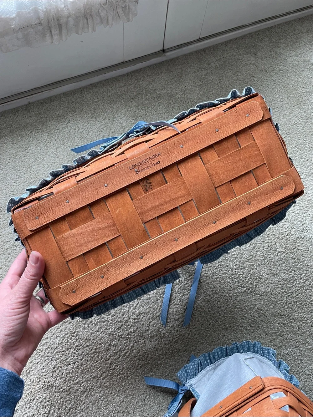 Longaberger Brown Basket Pair with Blue liner